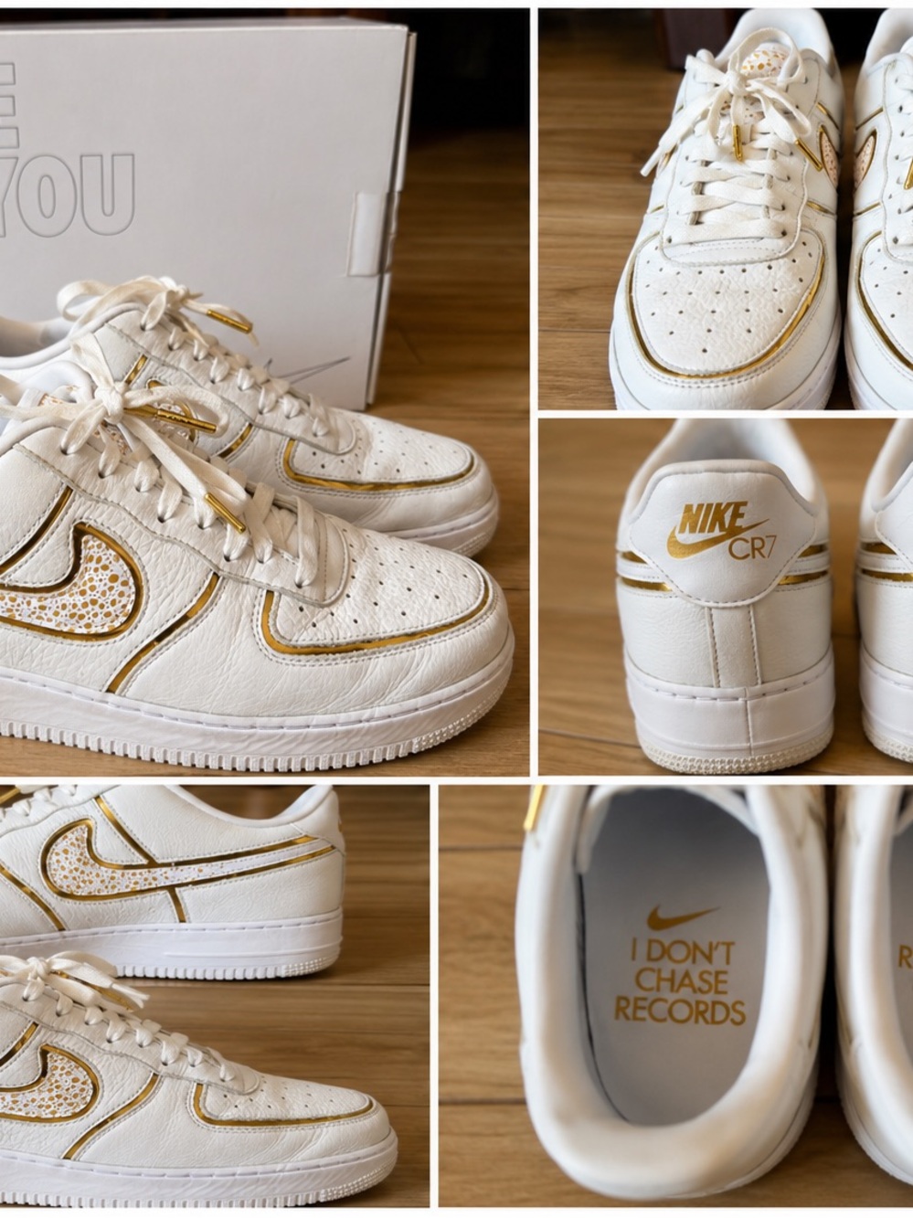Nike White & Gold Low-Top Sneakers CR7 Detailing